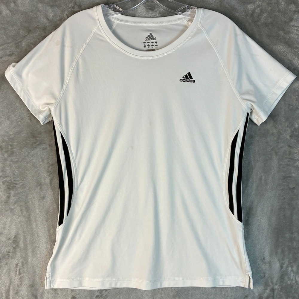 Adidas Active 360 Womens Medium White Black Side Stripe Short Sleeve Shirt